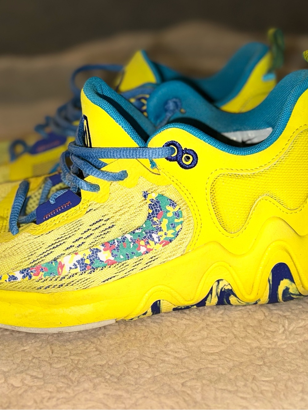 Nike Kids Bright Yellow Sneakers with Teal and Blue Accents
